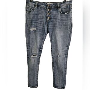 KanCan High Rise Button Fly Distressed Skinny Jeans Sz 31/15